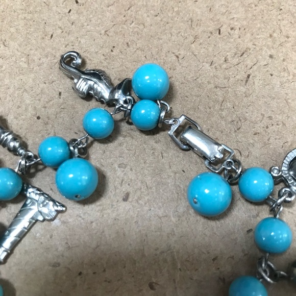 Vintage blue charm bracelet ship wheel bell seahorse anchor globe lighthouse - Picture 4 of 8